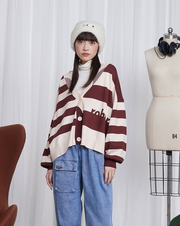 ➤條紋拼色開襟針織外套(兩色)
