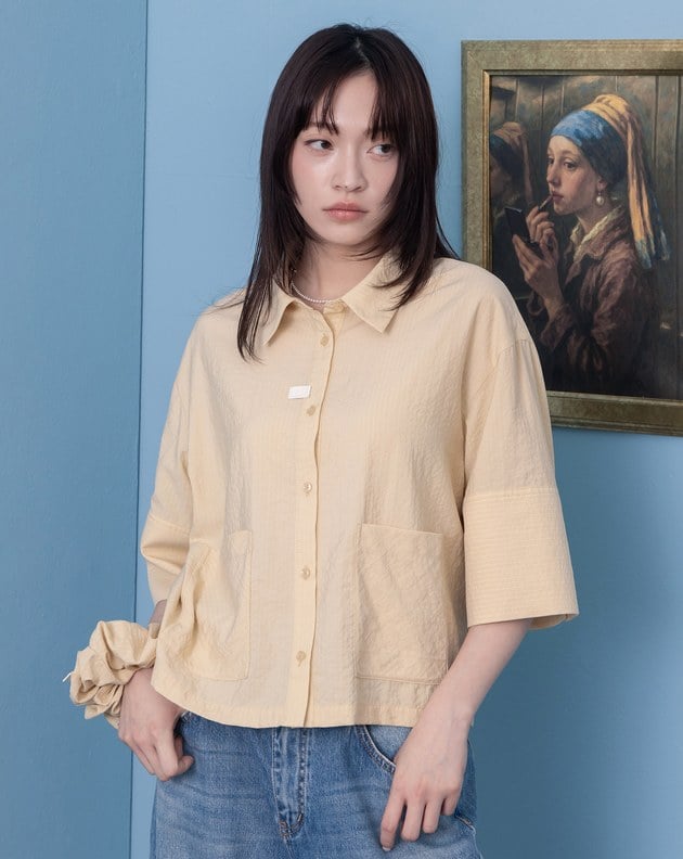 涼感立體短袖襯衫附髮圈