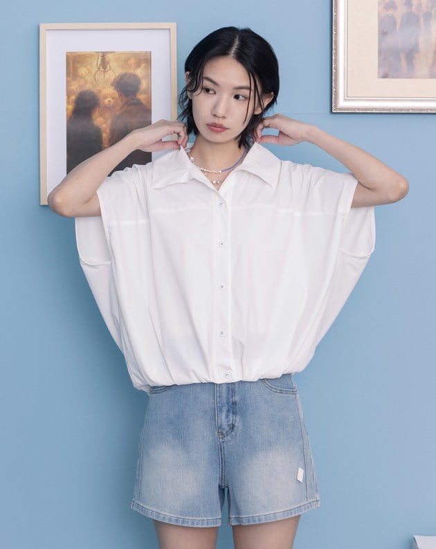 抗UV抗皺下擺抽皺涼感連袖襯衫(兩色)