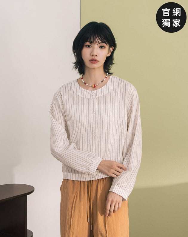 ➤涼感天絲條紋開襟上衣(兩色)