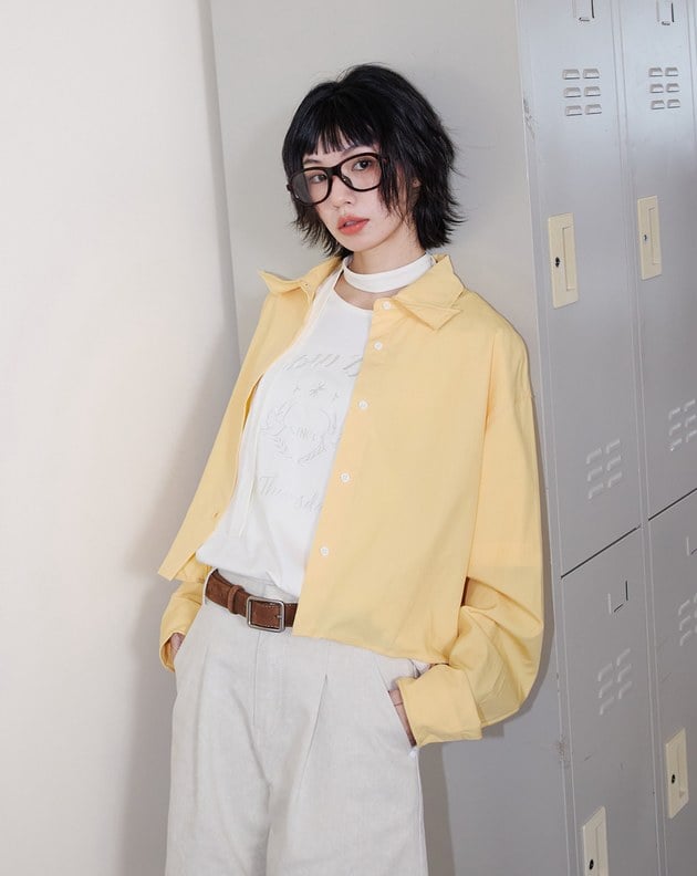 A｜涼感天絲造型調節短版襯衫(兩色)