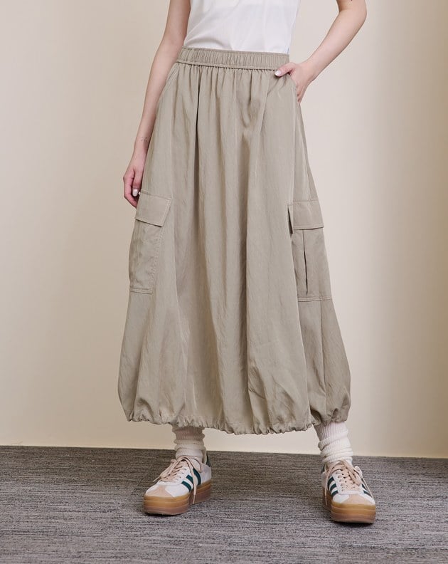 涼感天絲大口袋下擺可調節氣球裙(兩色)