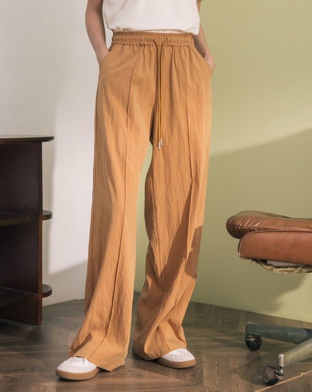 涼感天絲抽繩鬆緊直筒寬褲(兩色)