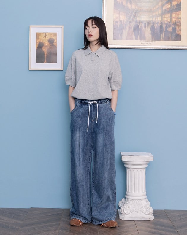 好比例涼感天絲抽繩牛仔寬褲(兩色)