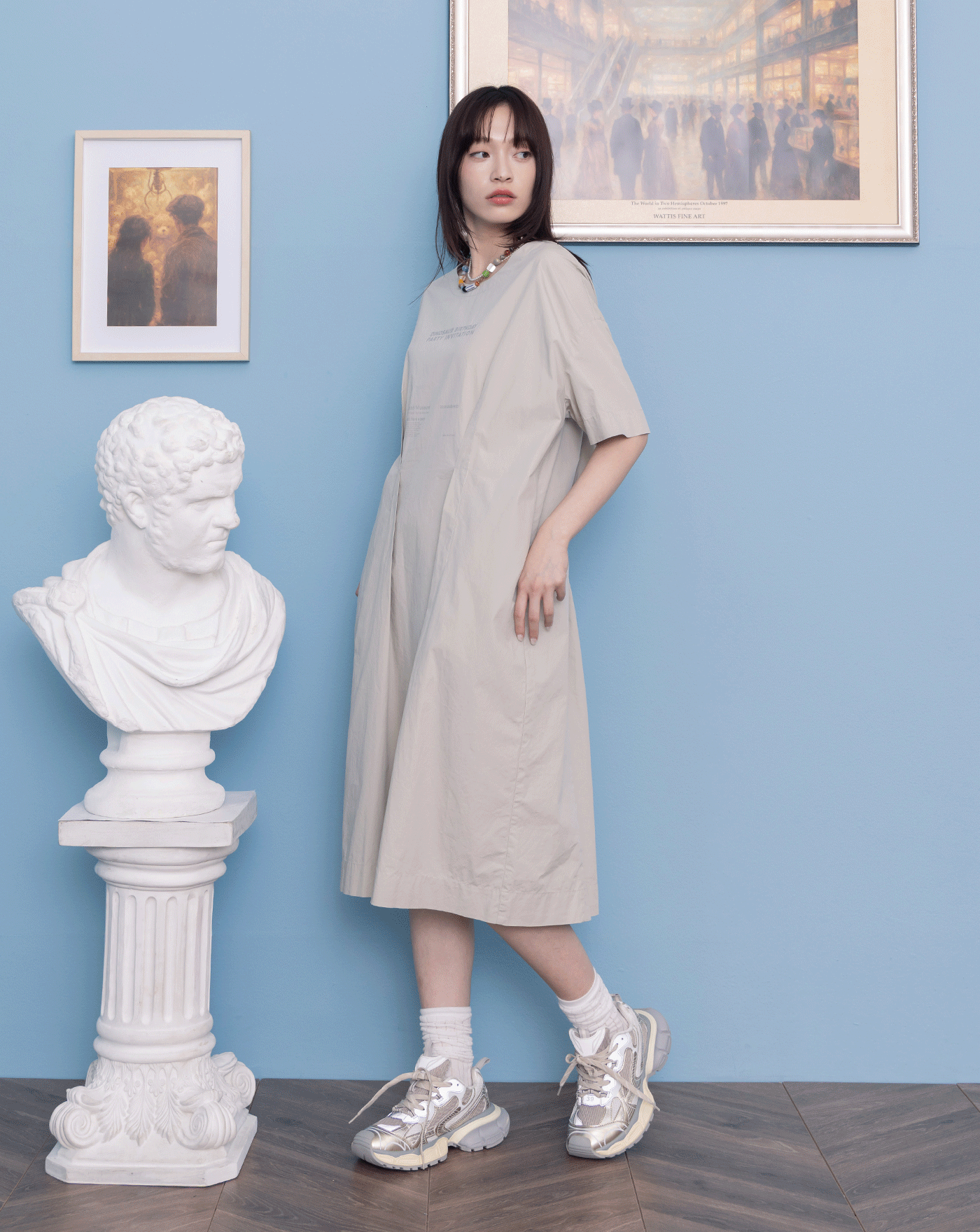 顯瘦打摺背後透氣簍空剪接洋裝(兩色)