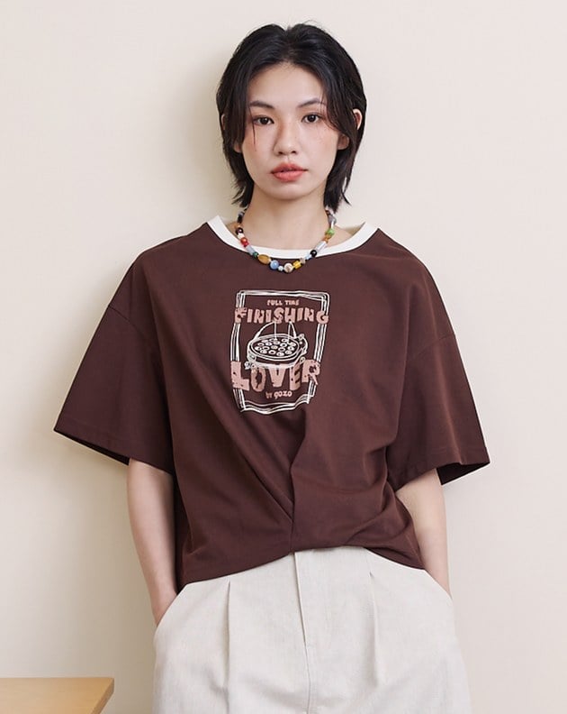 釣魚遊戲下擺打褶涼感T恤(兩色)