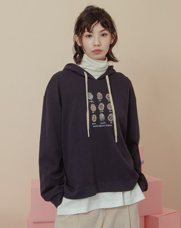 配色帽繩指紋印花帽T(兩色)