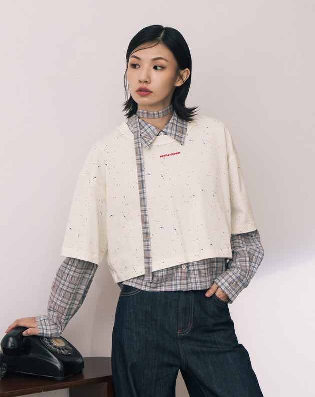 A｜彩色潑墨標語印花廓型短版T恤(兩色)