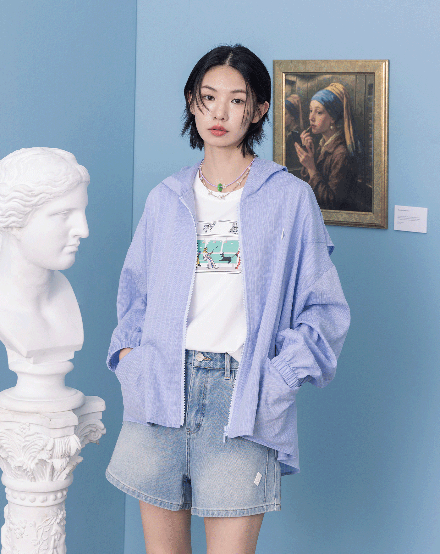 涼感天絲抗皺條紋輕薄連帽外套(兩色)