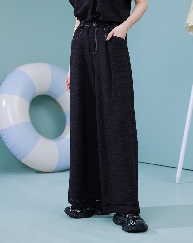 Sea you letter織紋天絲直筒寬褲