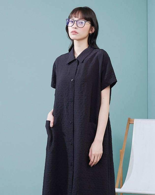 Sea you letter織紋天絲襯衫洋裝(兩色)