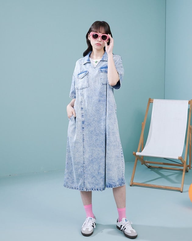 涼感天絲牛仔顯瘦車線洋裝(兩色)