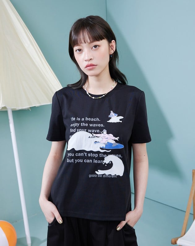 古人衝浪中貼布繡花涼感T恤(三色)