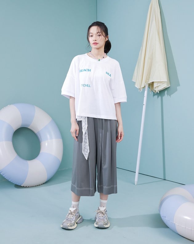 海邊CHILL一下標語寬袖涼感T恤(四色)