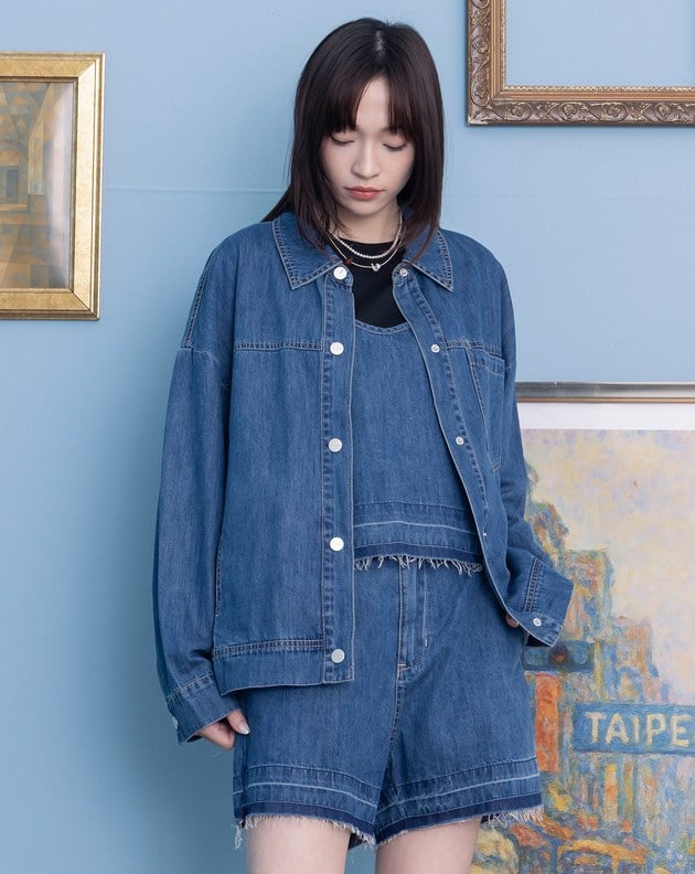 不收邊下擺天絲牛仔外套