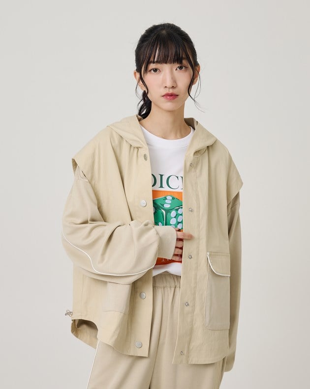 異材質拼接假兩件連帽外套(兩色)