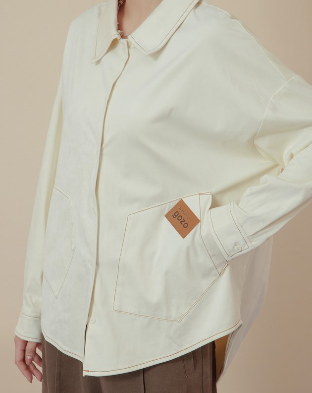不規則口袋造型麂皮廓型長袖襯衫(兩色)