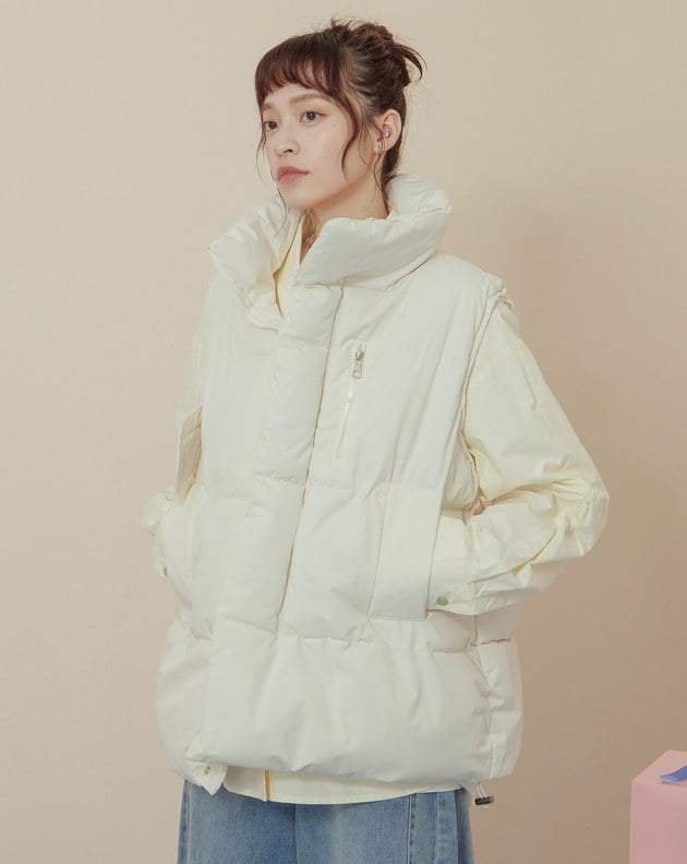 ➤防潑水可調節抽繩立領鋪棉背心(兩色)