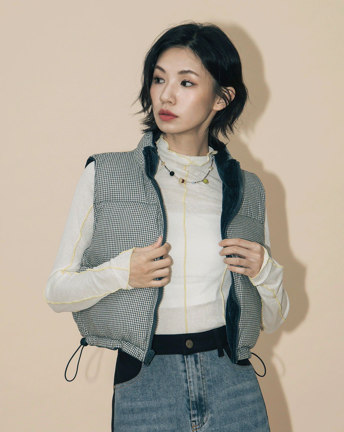 A｜雙面穿立領抽繩短版背心(兩色)