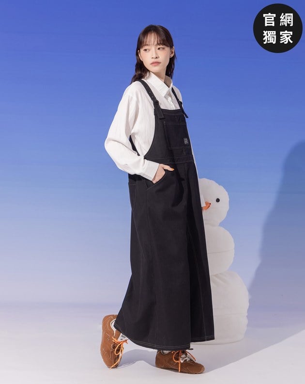 ➤不收邊下擺條絨工裝吊帶裙(兩色)