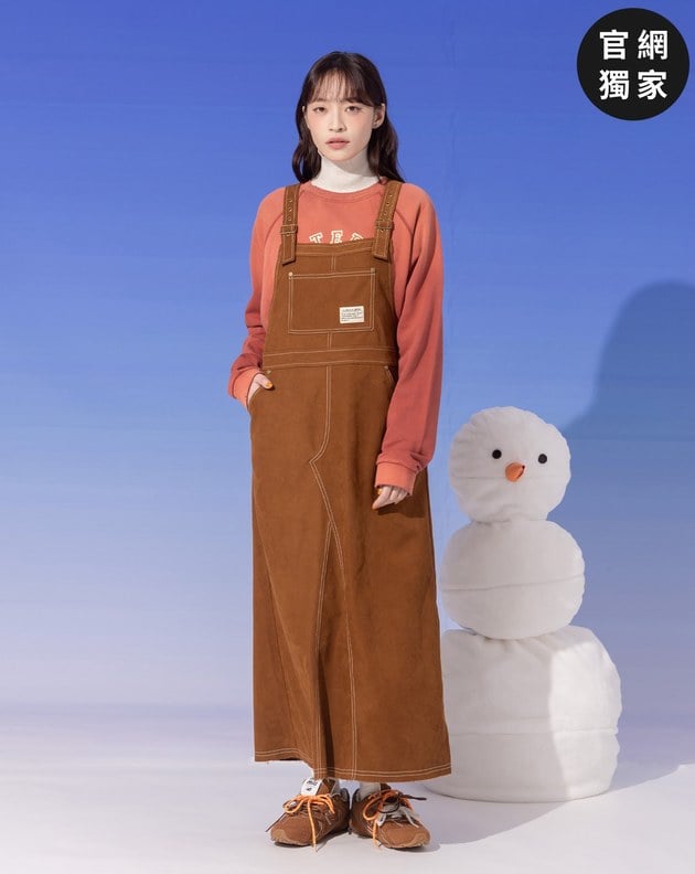 ➤不收邊下擺條絨工裝吊帶裙(兩色)