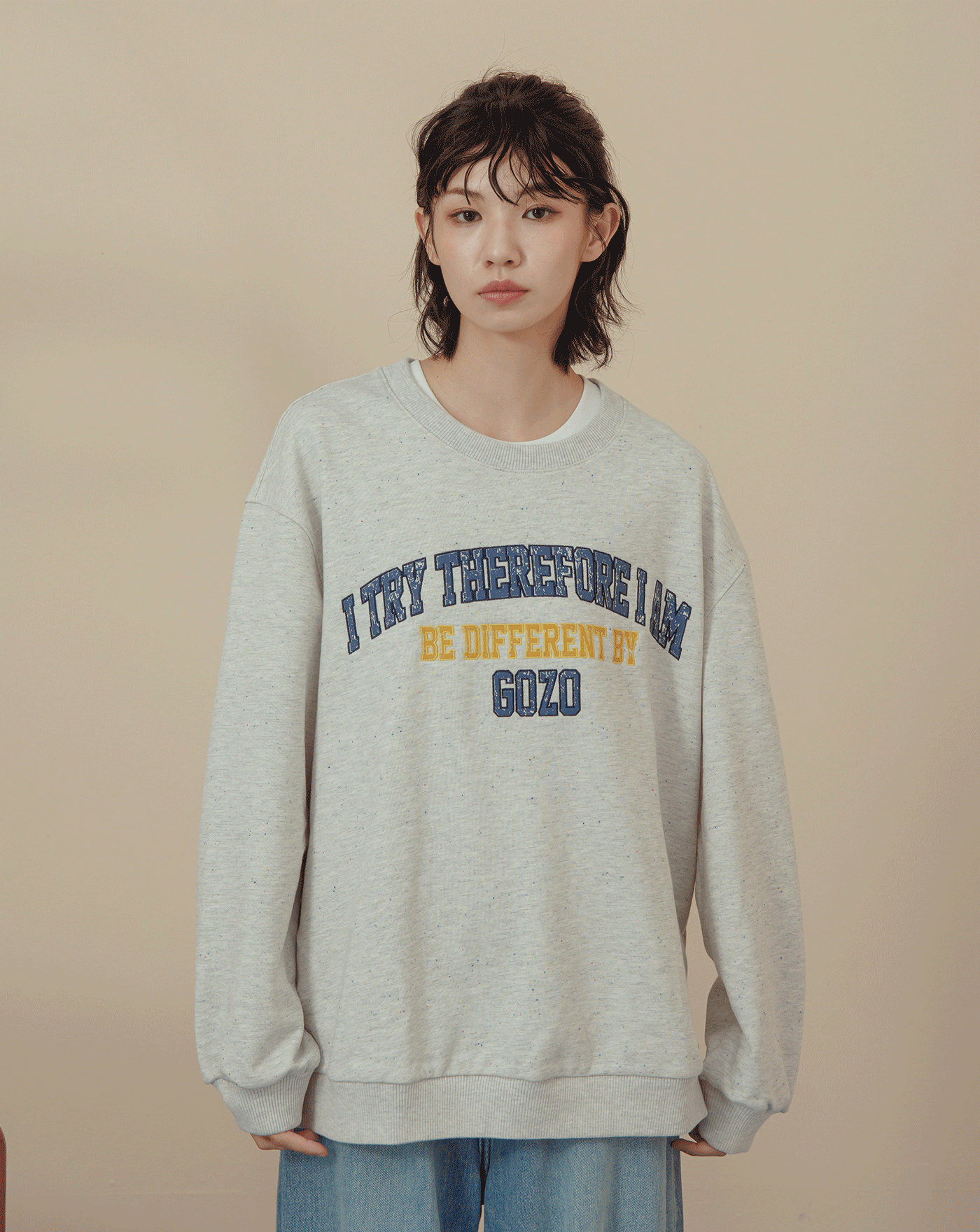 美式復古印花彩色潑墨大學T(兩色)