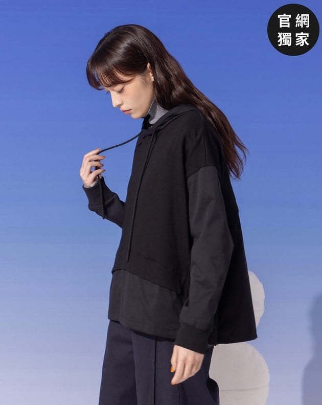 ➤異材質拼接造型帽T(兩色)