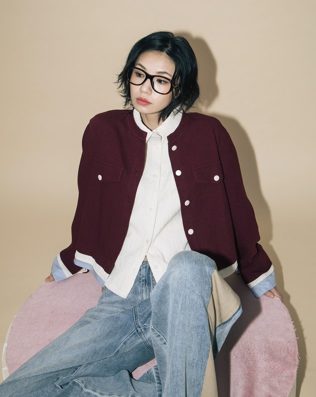 A｜異材質拼接圓領開襟外套(兩色)