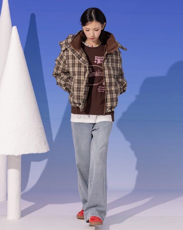 復古格紋可拆式連帽鋪棉外套