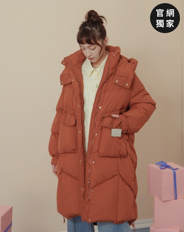 ➤抽繩造型連帽長版羽絨外套(兩色)