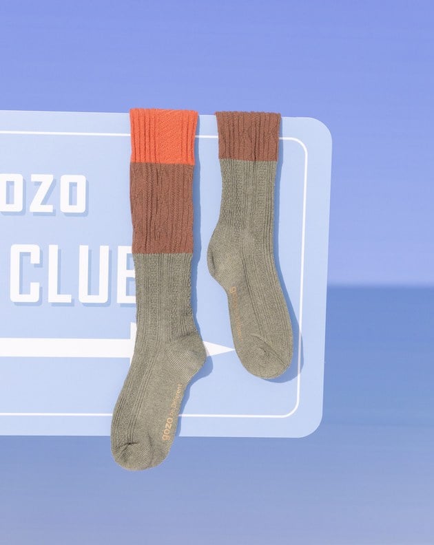 學院風撞色粗針織長筒襪(兩色)