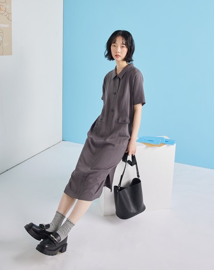 柔軟造型口袋壓線洋裝(兩色)