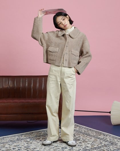 QQ毛翻領寬袖短版外套(兩色)