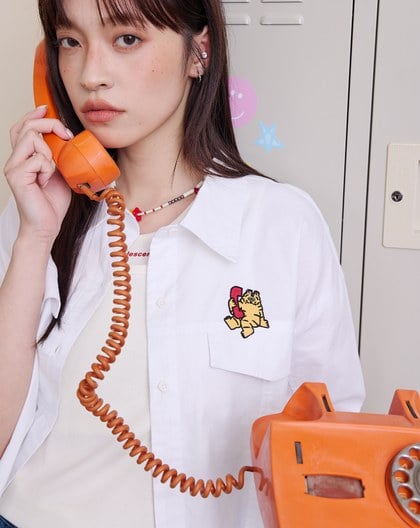 ➤gozox小虎❤️戀戀熱線粥短袖襯衫(兩色)