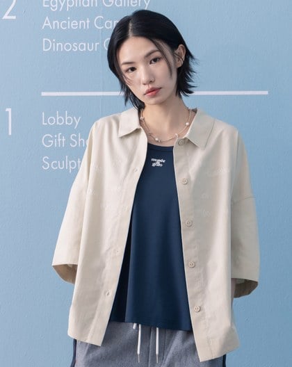 曖昧英文字氣球立體短袖襯衫(兩色)