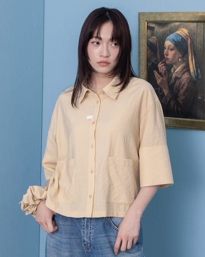 涼感立體短袖襯衫附髮圈