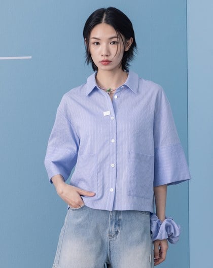 涼感天絲抗皺短袖襯衫附髮圈