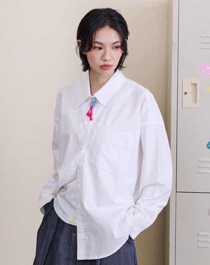 編織釦氣球下襬條紋襯衫(兩色)