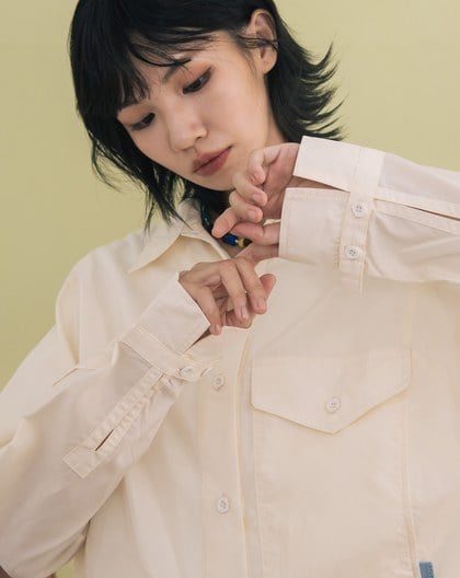 涼感天絲造型調節袖口大口袋襯衫(兩色)