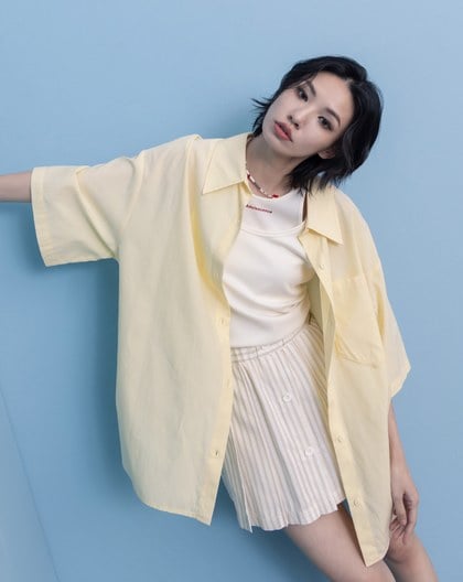 A｜涼感天絲大落肩短袖襯衫(兩色)