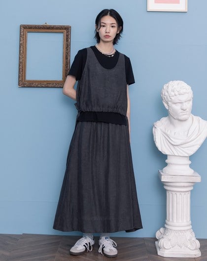 涼感天絲微透感鬆緊圓裙(兩色)