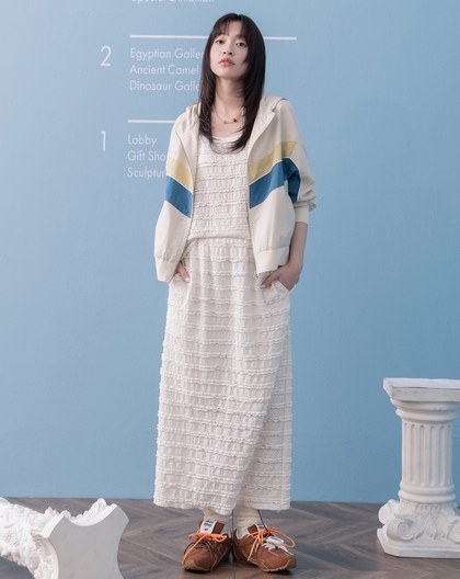 彈性多層次蕾絲長裙(兩色)