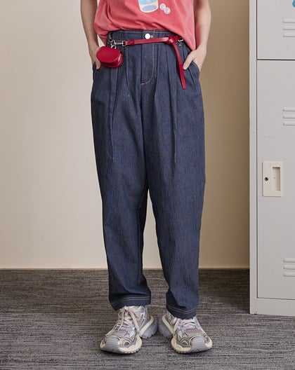 抗皺打褶後鬆緊男友褲(兩色)