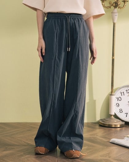 涼感天絲抽繩鬆緊直筒寬褲(兩色)