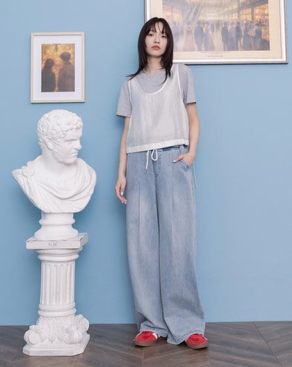 好比例涼感天絲抽繩牛仔寬褲(兩色)