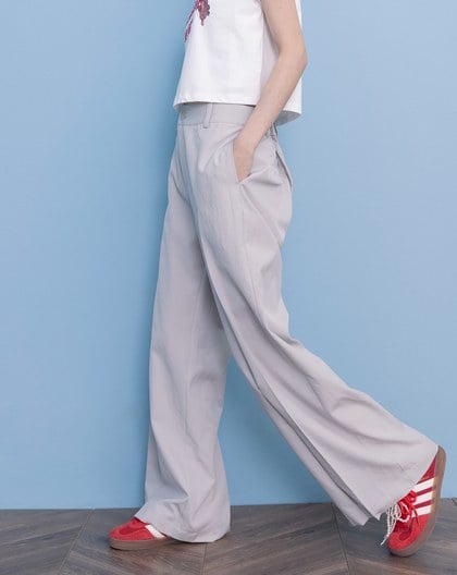 A｜舒適麻感顯瘦打褶西裝褲(兩色)