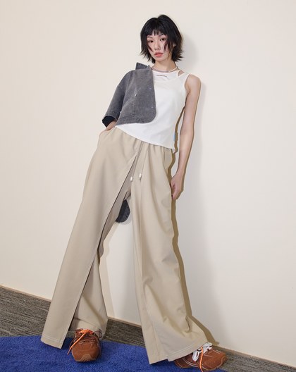 A｜好比例配色壓線裙片造型寬褲(兩色)