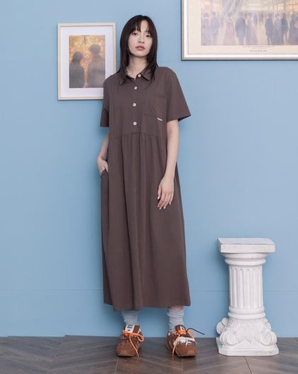 顯瘦收腰半開襟針織洋裝(兩色)