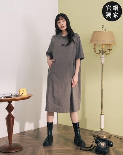 ➤顯瘦抓褶半開襟短袖洋裝(兩色)