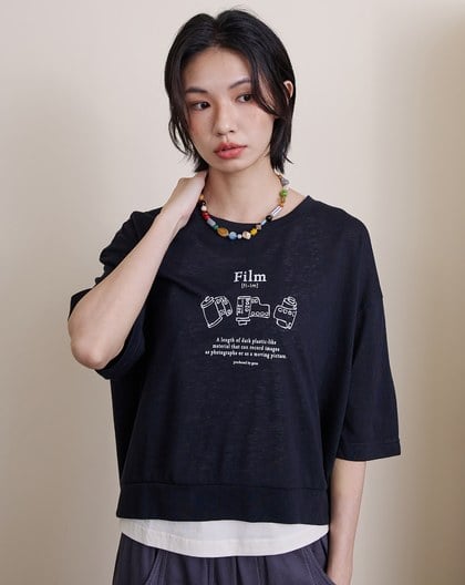 抗菌復古膠捲印花兩件式T恤(兩色)